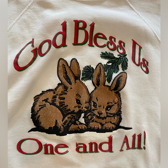 Vintage 90s Adorable Bunny Graphic Christmas Sweatshirt Size Large - Picture 3 of 5